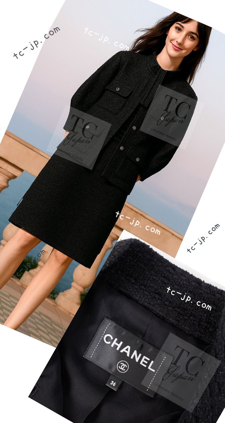 シャネル ジャケット スーツ CHANEL ブラック 黒 リボン ココボタン 春  