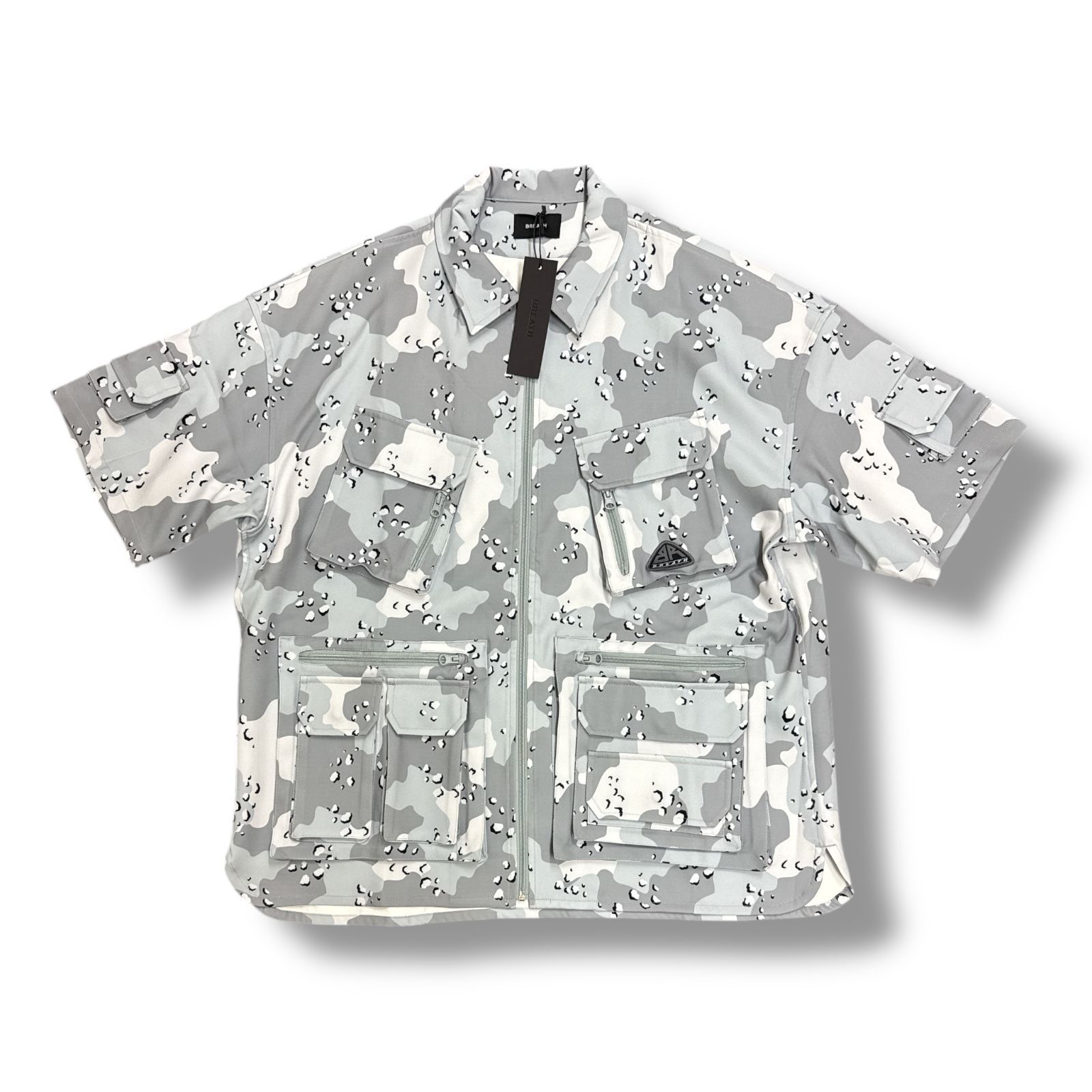 参考上代30800円 BREATH 23SS CAMO CARGO SHIRTS カモカーゴシャツ 半袖シャツ ミリタリー 迷彩 ブレス BR23SS-S2002 グレーカモ
