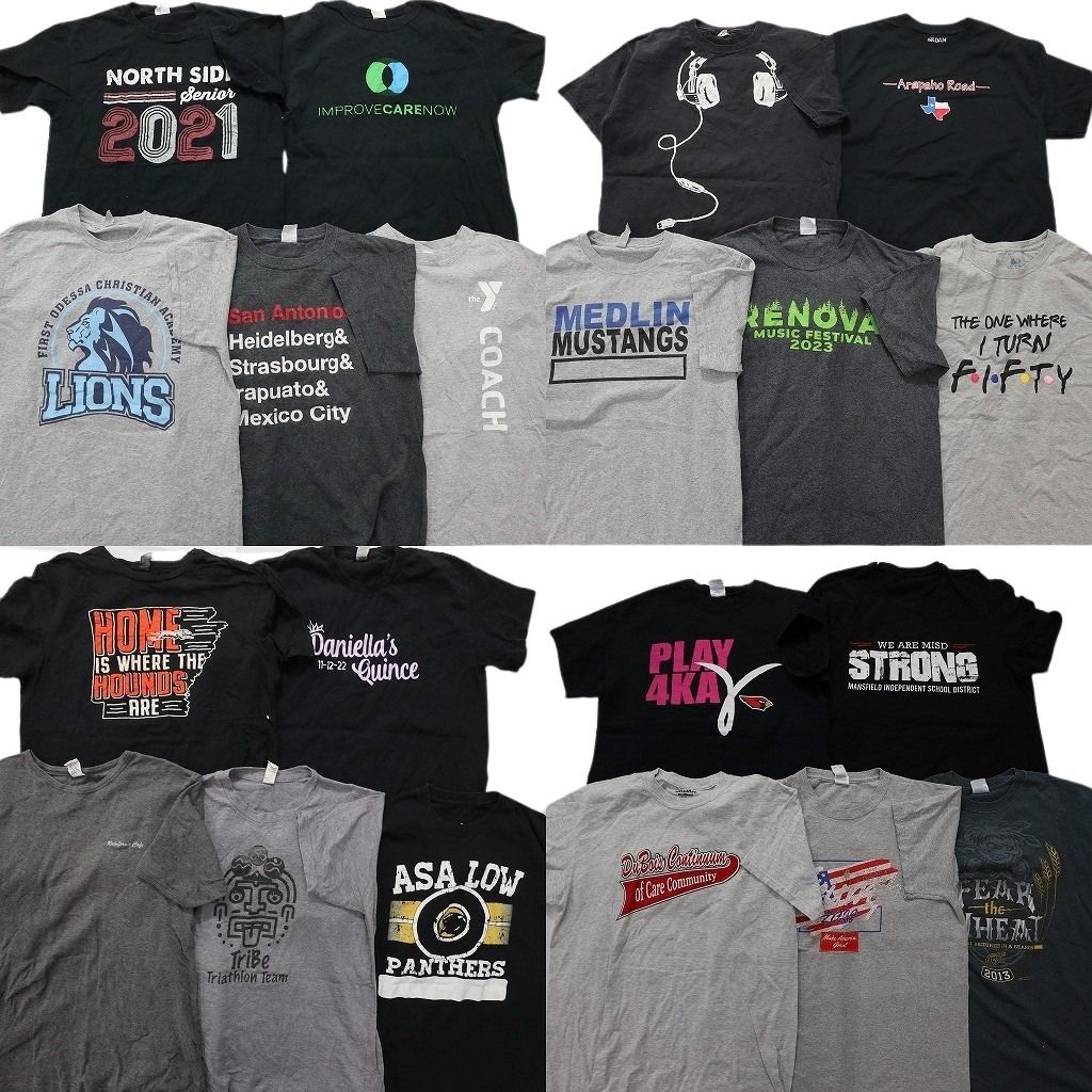古着卸 まとめ売り 黒・グレー ボディ プリント 半袖Tシャツ 20枚セット (メンズ M ) 英文字プリント ワンポイント 中古 古着 MX9802