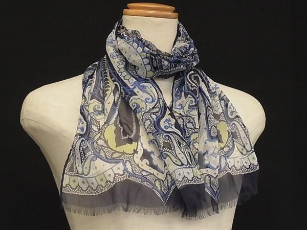 □美品□ ETRO エトロ シルク100% 総柄 フリンジ スカーフ