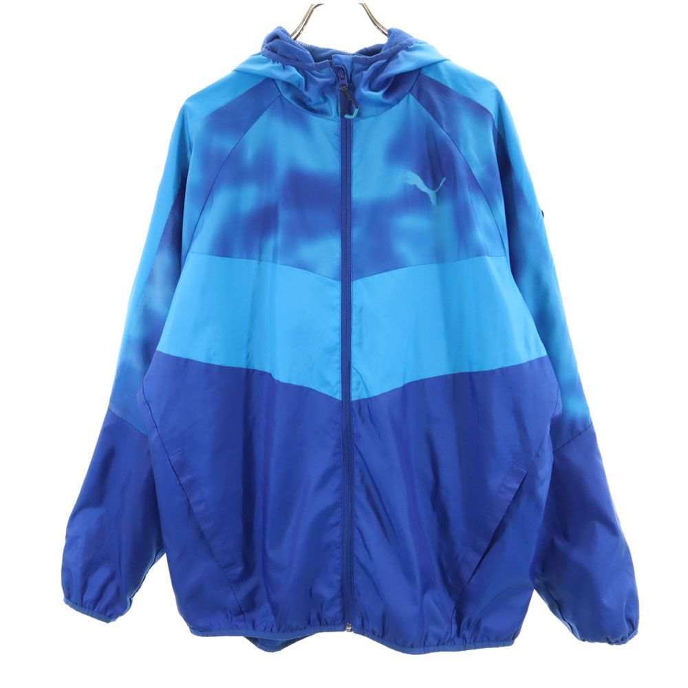 プーマ 総柄 トレーニング 長袖 ジップパーカー XXL ブルー系 PUMA ビッグサイズ 裏メッシュ メンズ 古着 【240419】