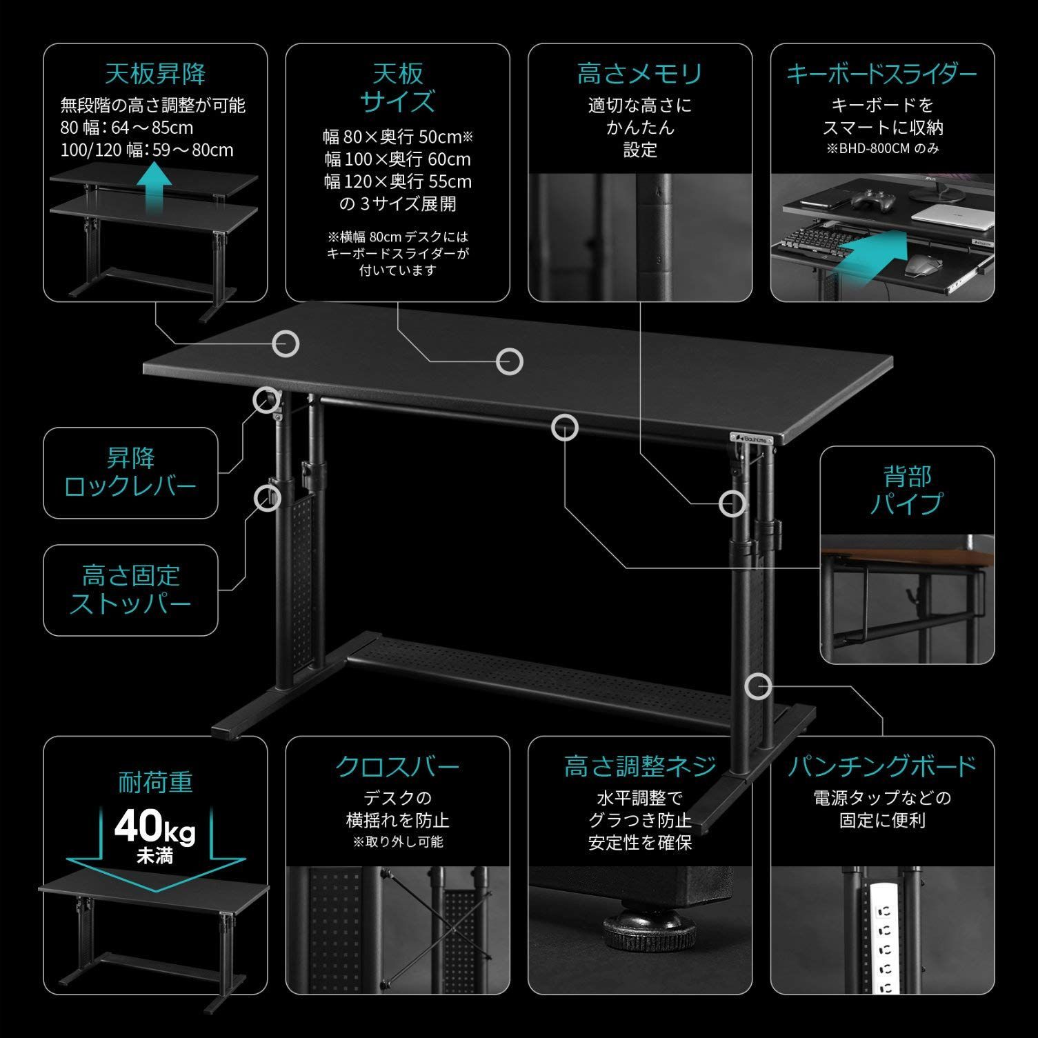 Bauhutte( バウヒュッテ ) ゲーミングデスク 昇降式 PCデスク (幅 100 