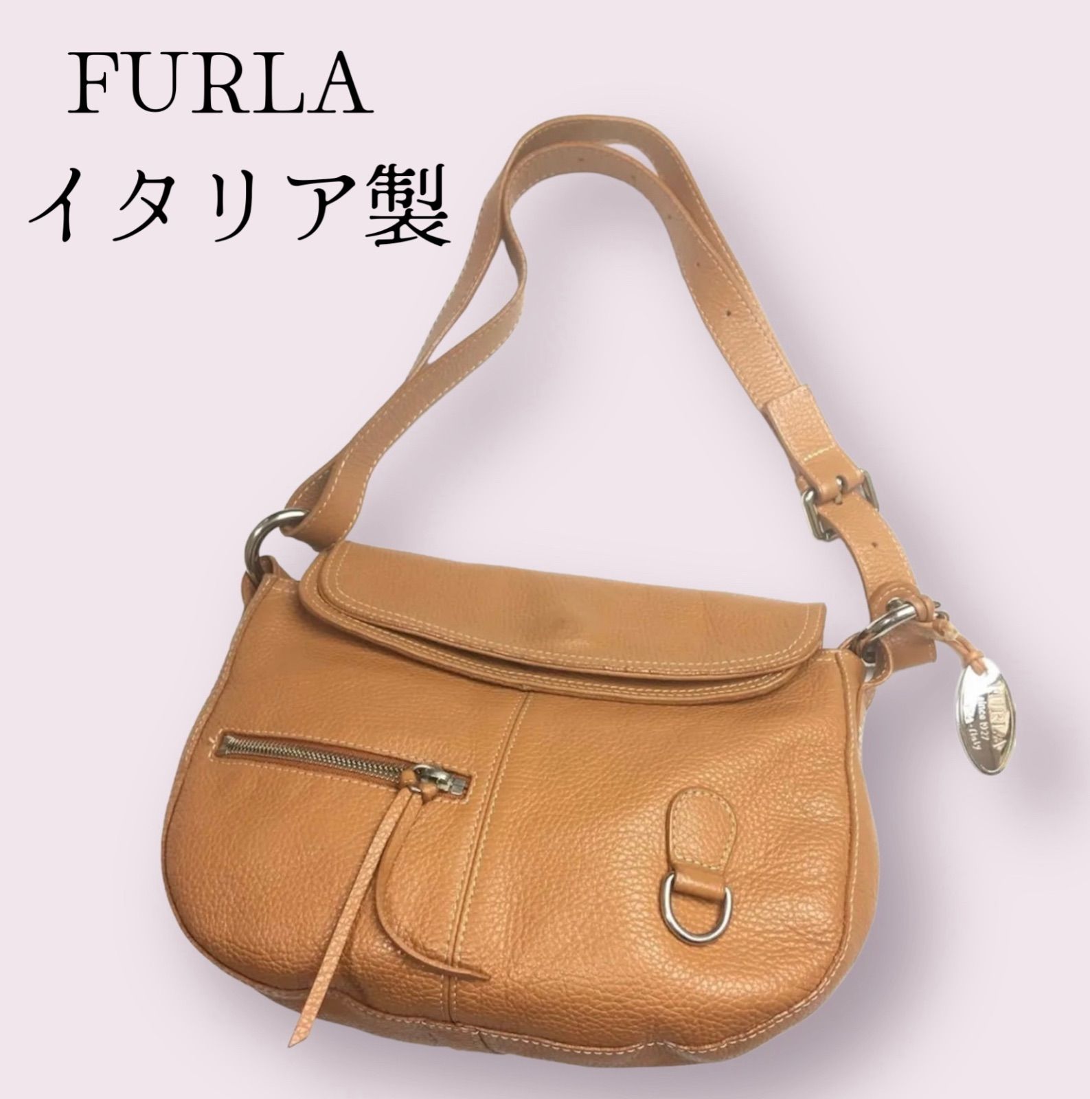 美品 FURLA フルラ ショルダーバッグ 本革 カーフレザー フラップ式  