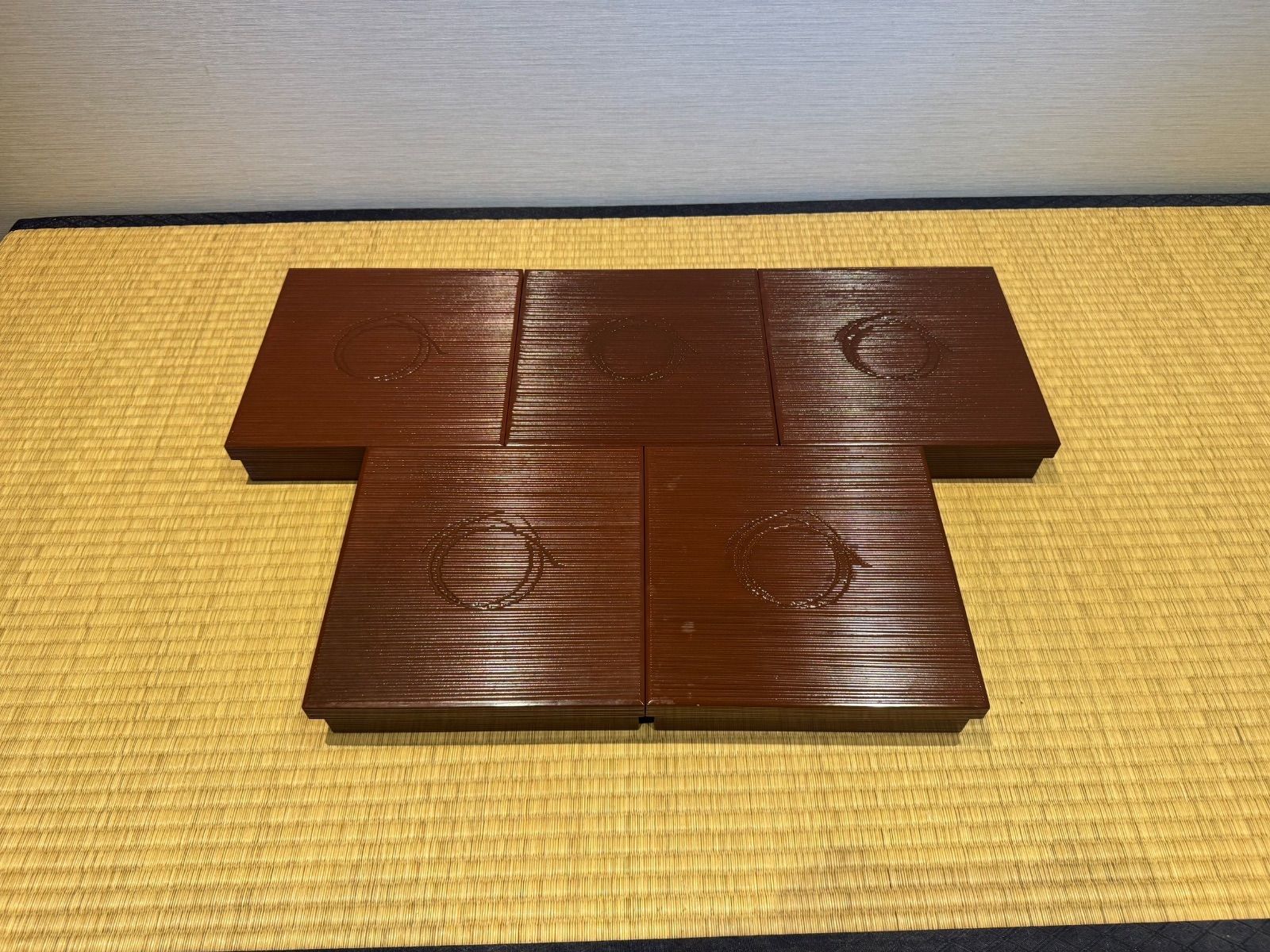 木製漆塗り 初瀬川柳菴作 柳筥 出世膳 5客 茶懐石道具弁当箱 共箱