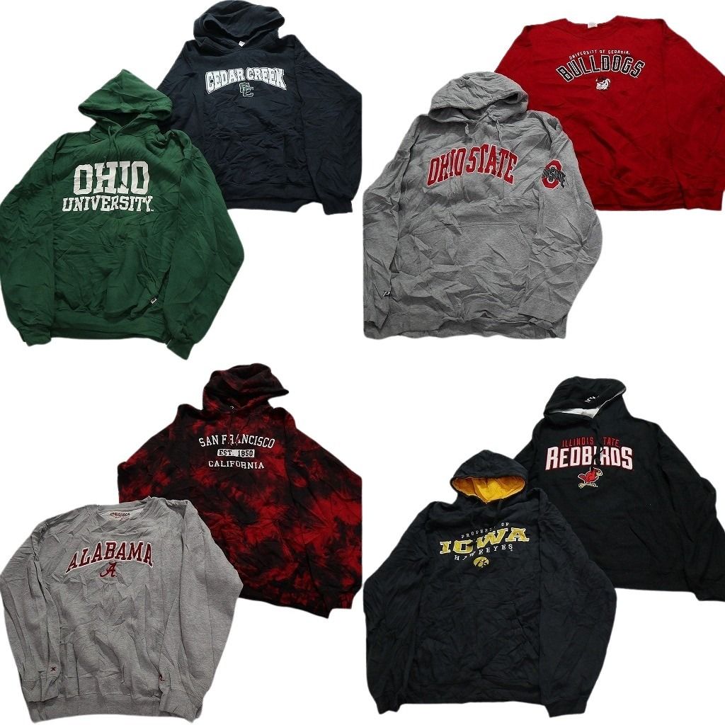 古着卸 まとめ売り カレッジ風 スウェット 8枚セット (メンズ XL /2XL ) タイダイ柄 フーディー レッド グレー ブラック MW5148