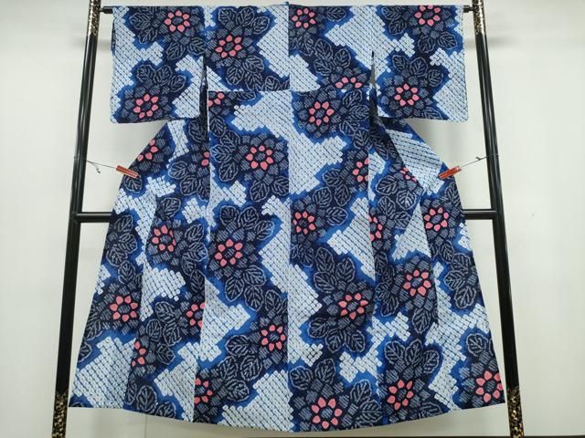 平和屋着物∴夏物 浴衣 有松鳴海絞り 枝花文 綿 CAAY4653ng