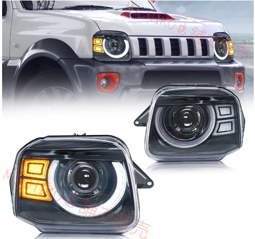 ジムニー JB23 ヘッドライト 全LED ディライト付き ポン付け 純正交換 プロジェクターヘッドライト透明レンズ HEADLIGHT FOR SUZUKI JIMNY JB23 07-2018年