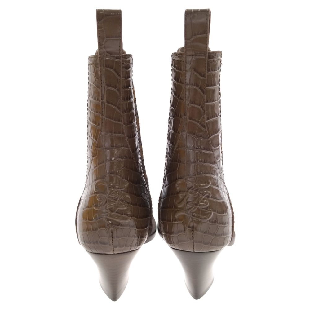FENDI (フェンディ) サイドゴア クロコ型押し ヒールブーツ ブラウン