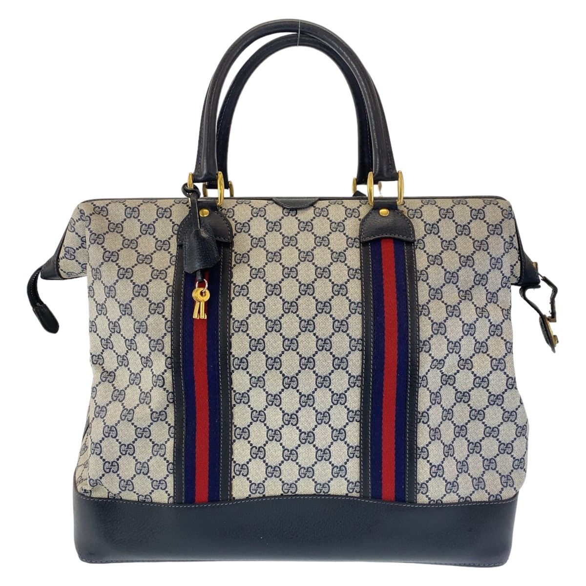 GUCCI グッチ オールドグッチ シェリーライン ネイビー グレー GGスプリームキャンバス/レザー 012 122 0525 45 ボストンバッグ  408493【中古】 - メルカリ