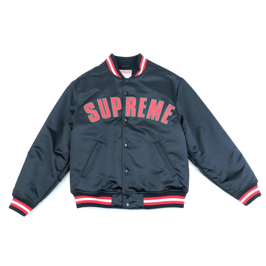 美品 シュプリーム × Mitchell & Ness 21SS Satin Varsity Jacket バー 