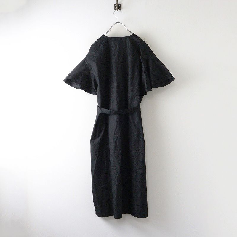 定価8.2万 ドゥロワー Drawer ブサムフ スリーブドレス 36 ブラック ピンタック ワンピース コットン ベルト 2400014604634
