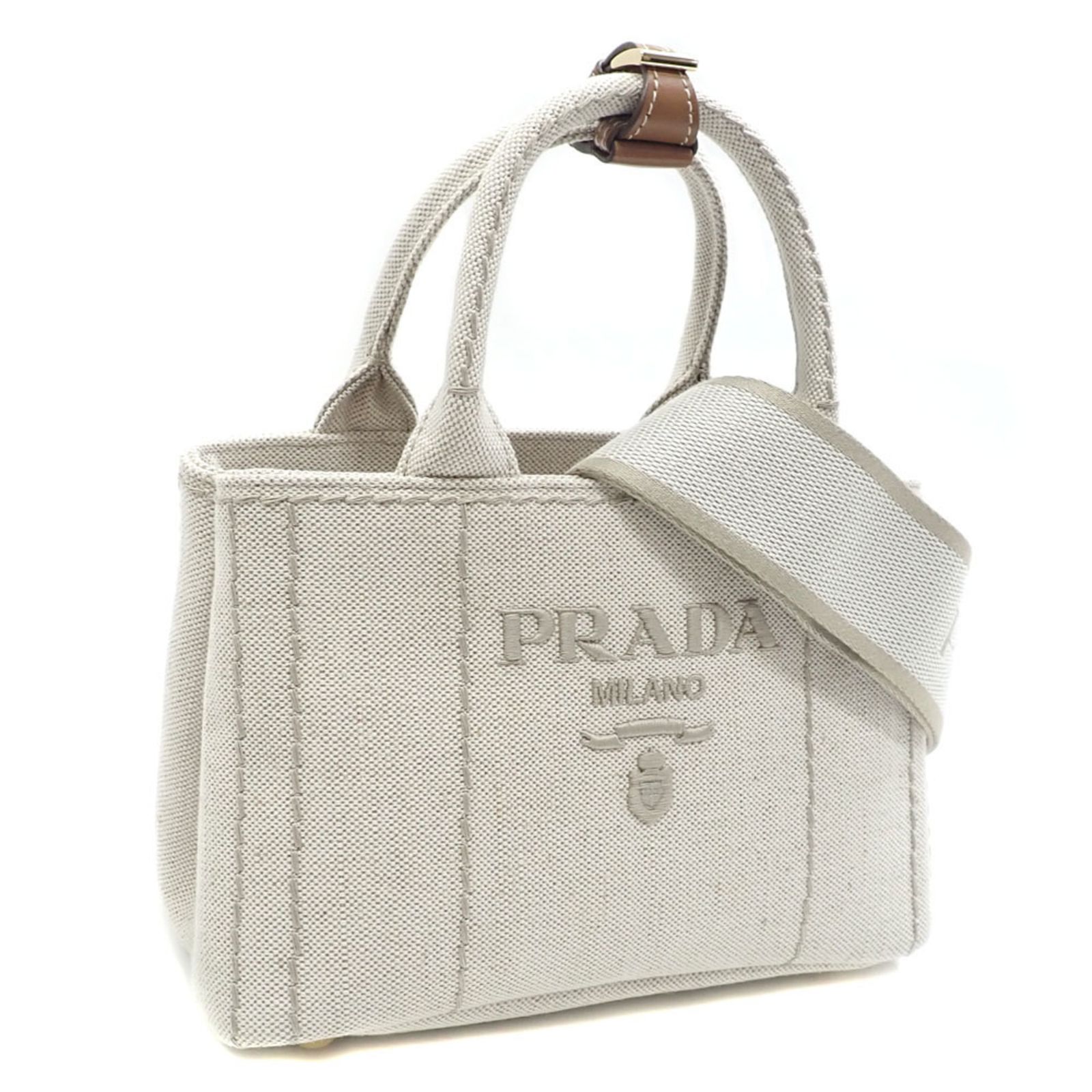 プラダ Prada プラダ ハンドバッグ リネンブレンド ミニハンドバッグ レディース ナチュラル コットン リネン 1BA038 ショルダー