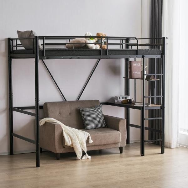 ロフトベッド パイプベッド シングル 机付き 木 デスク付き コンセント付き 耐荷重150kg 高さ170cm 収納棚 ロフトベッド はしご付き 北欧風 耐震 ロフトベッド NEXPOTALLINN_EU