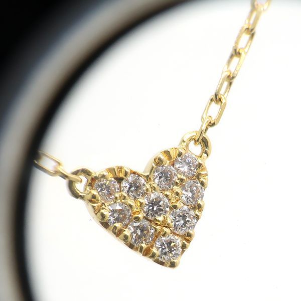 AHKAH ハートパヴェ ネックレス K18YG 1.2g ダイヤ 0.05ct 40c 美品 VC0104010100 アーカー ◆送料込◆質屋-4437Y