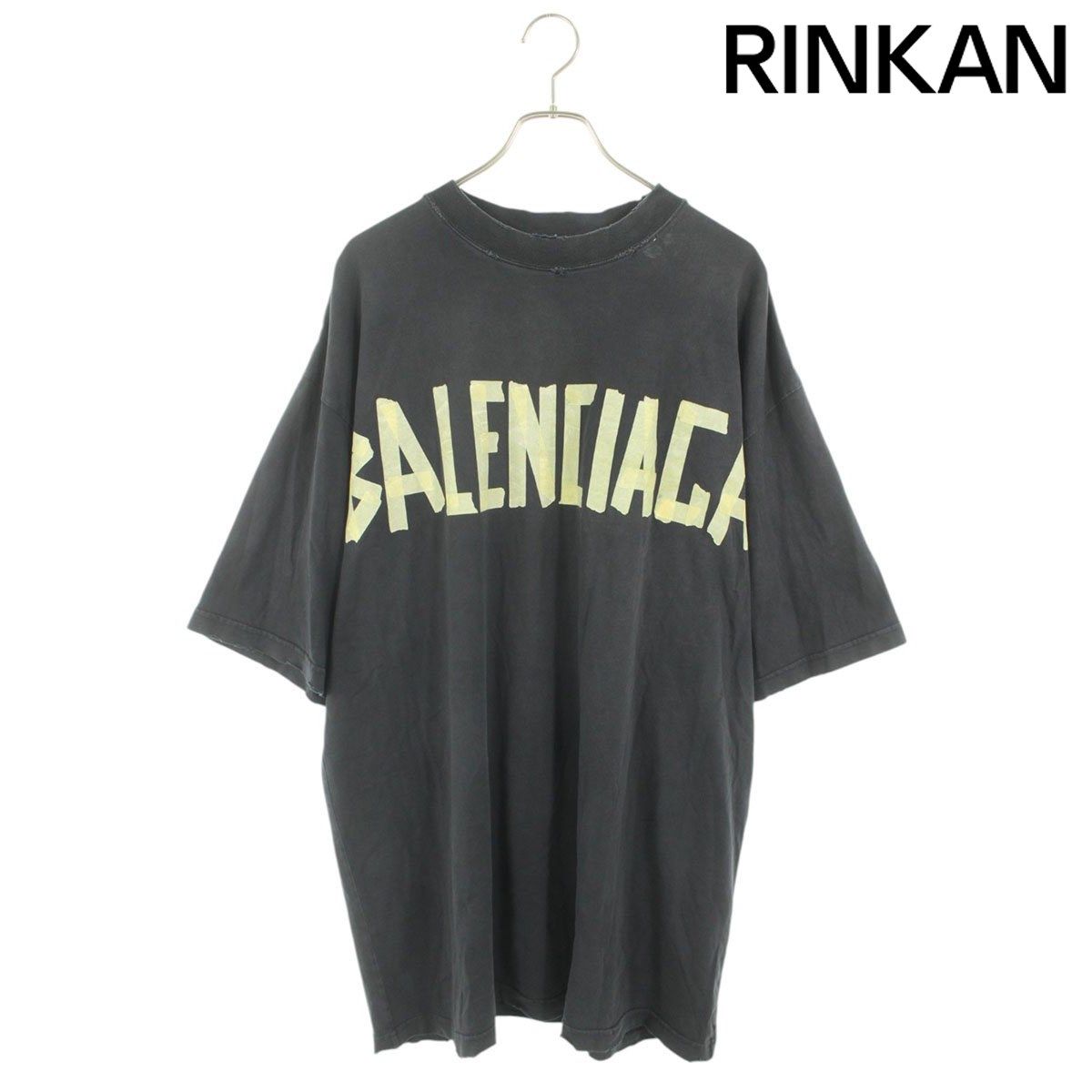 バレンシアガ  23SS  739784 TOVA9 ヴィンテージ加工テープロゴプリントTシャツ メンズ XL