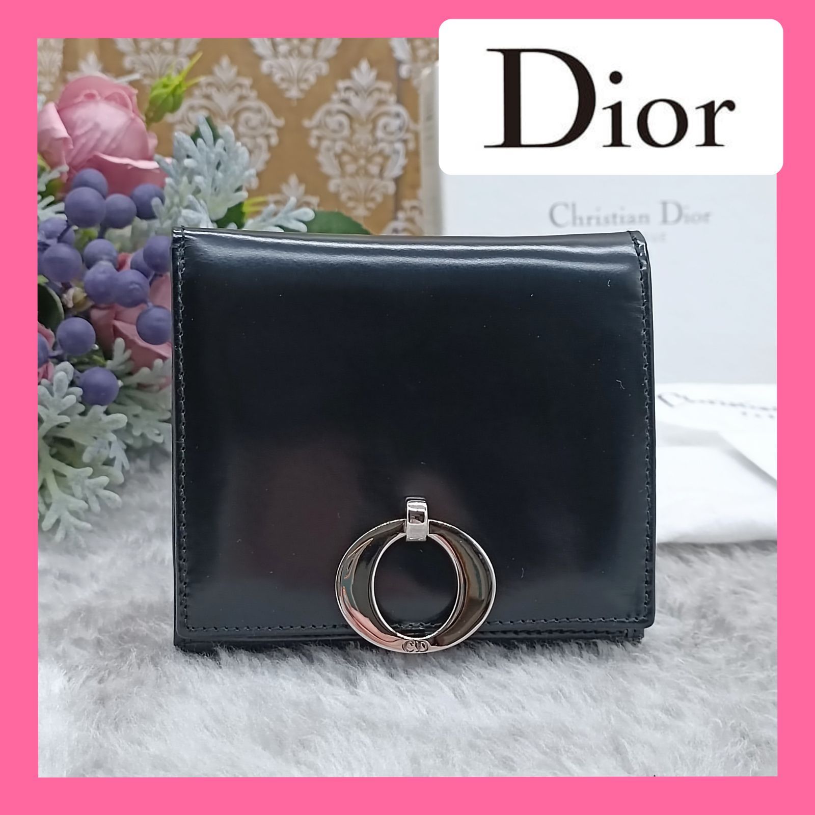 《 Christian Dior 》　クリスチャンディオール　ディオール　折財布　金具クリップ　コンパクトウォレット　ダブルホック　パテントレザー　ブラック　本革　証明書付　保存箱付　保存袋付　ユニセックス　送料無料・匿名配送・最短即日発送いたします！　625