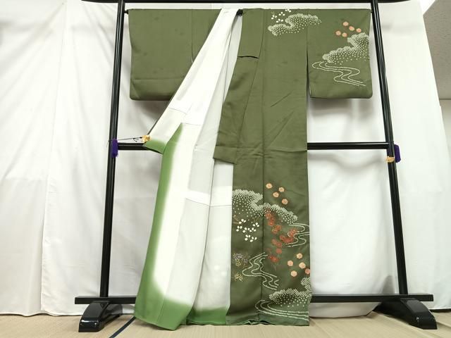 ［3145］［3925］訪問着 草花文 落款有 作家物 金彩 正絹 着物 袷 楽天市場】【中古】 訪問着 リサイクル 着物 正絹 袷 フォーマル