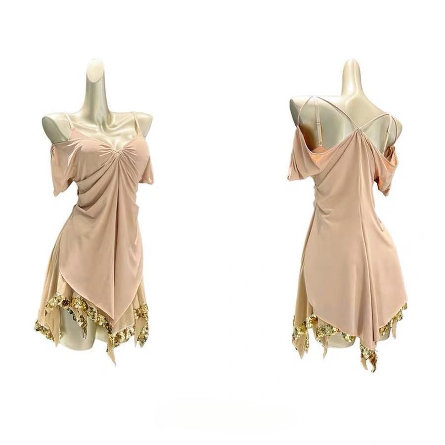 ベリーダンス オリエンタル衣装 ビーズ 社交 上下セット ラテンダンス ハーフスカート オフショルダーレオタード＆スカート セット レディース ピンク