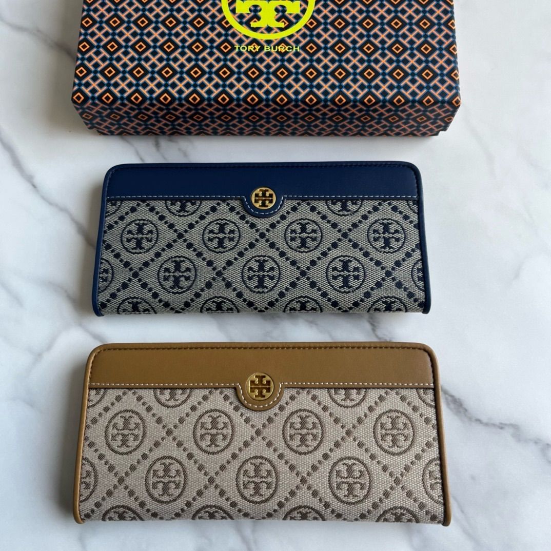 TORY BURCH トリーバーチ Tモノグラム ジップスリムウォレット レザー レディース　二つ折り財布 プレゼント プルー系 #88708