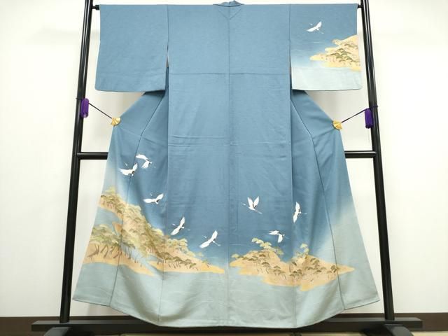 平和屋着物＊夏物 訪問着 絽 駒刺繍 飛鶴文 金銀彩 三越