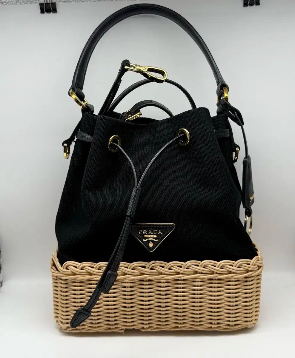 PRADA プラダ プラージュ イントレチャート キャンバス バケットバッグ 女性 レディース ブロック