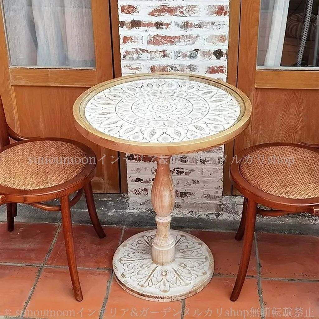 庭 雑貨 木製 ガーデンテーブル 庭の装飾 ガーデン ヴィンテージ ナチュラル エレガント ガーデニング フレンチ お洒落 おしゃれ ガーデンインテリア 素朴 ガーデン雑貨 ラウンド インテリア 木目 4-7