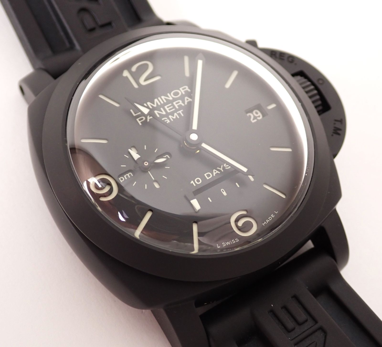 定価218万 超美品 PANERAI(パネライ) ルミノールGMT PAM00335 10デイズ セラミック/ラバー AT 自動巻き 付属完備 メンズ 腕時計