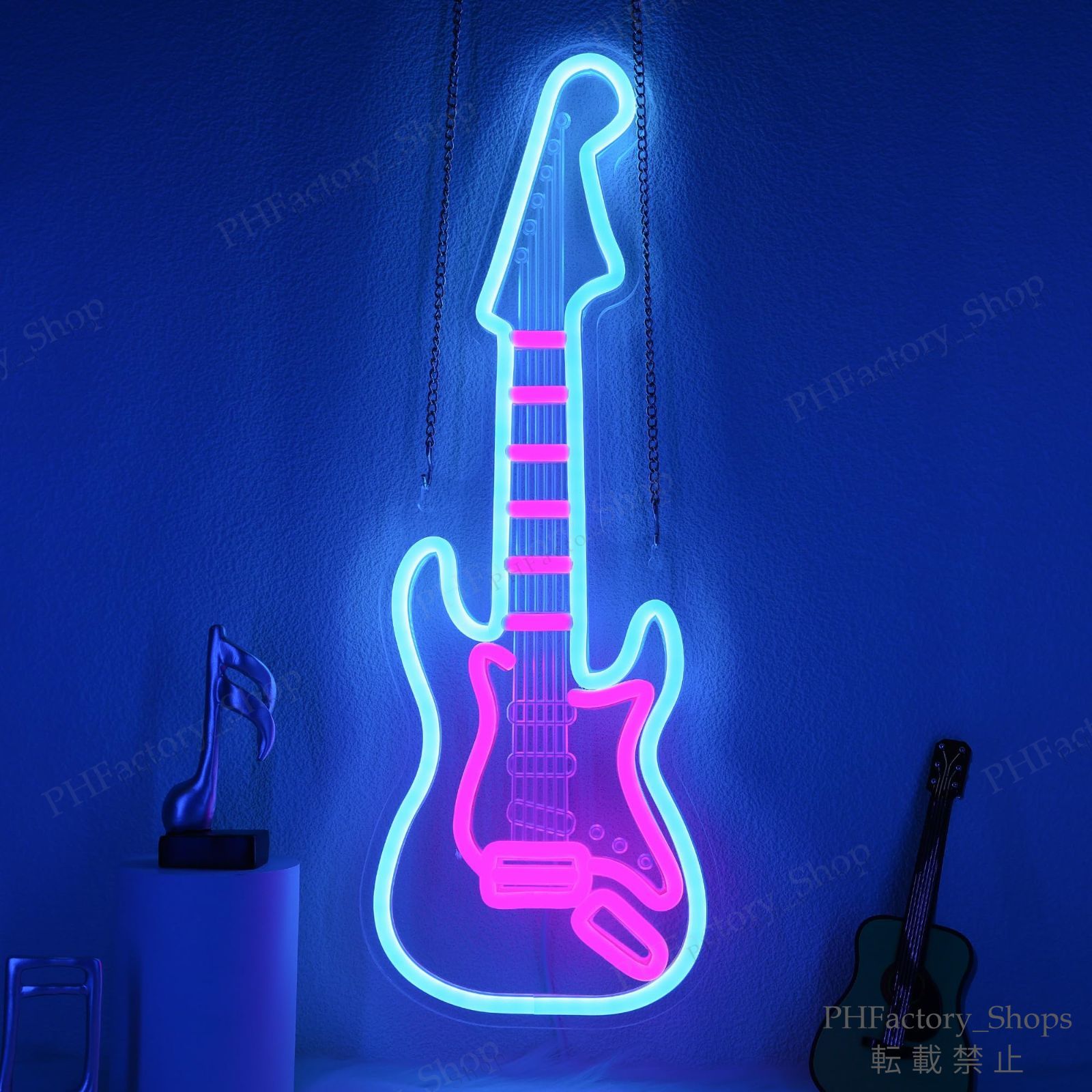 エレキギター ネオンライト 調光 LED ギター ネオン ウォールサイン USB電源 寝室 リビングルーム 男の隠れ家 音楽スタジオの装飾 ギタープレイヤー ギタリスト 音楽愛好家へのギフト 43x16cm