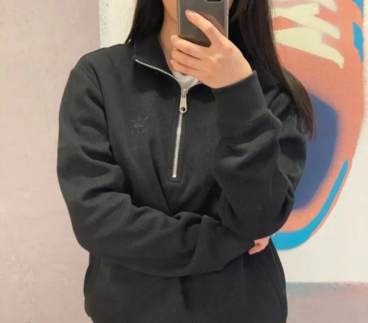 アディダス トレフォイル エッセンシャルズ ワッフル ハーフジップアップ スウェットシャツ