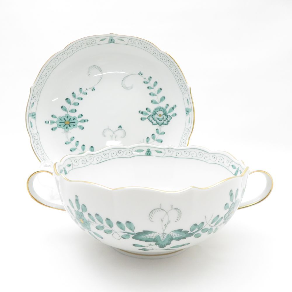 MEISSEN - 美品 MEISSEN マイセン インドの華 340310 スープカップ＆ソーサー 1客 希少 レア インディアンミドルグリーン SC7807D1 美品 MEISSEN マイセン インドの華 340310 スープカップ