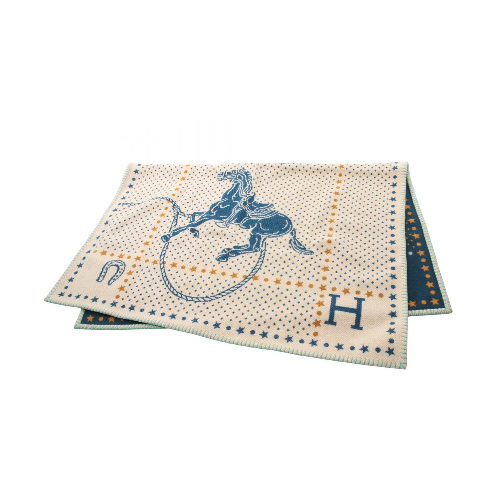 エルメス HERMES その他雑貨 Western and Company blanket 水色 ウール Western and Company blanket ユニセックス 未使用