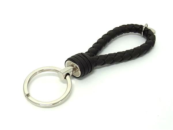 BOTTEGA VENETA ブラック レザー キーホルダー ボッテガヴェネタ キーリング ブラック キーホルダーイントレ