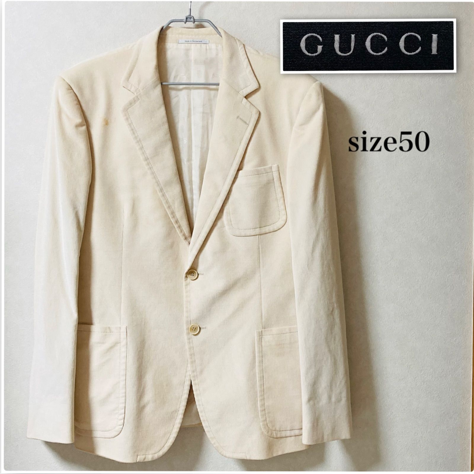 グッチ ホワイト テーラードジャケット GUCCI グッチ コーデュロイ シングルテーラードジャケット size50(L