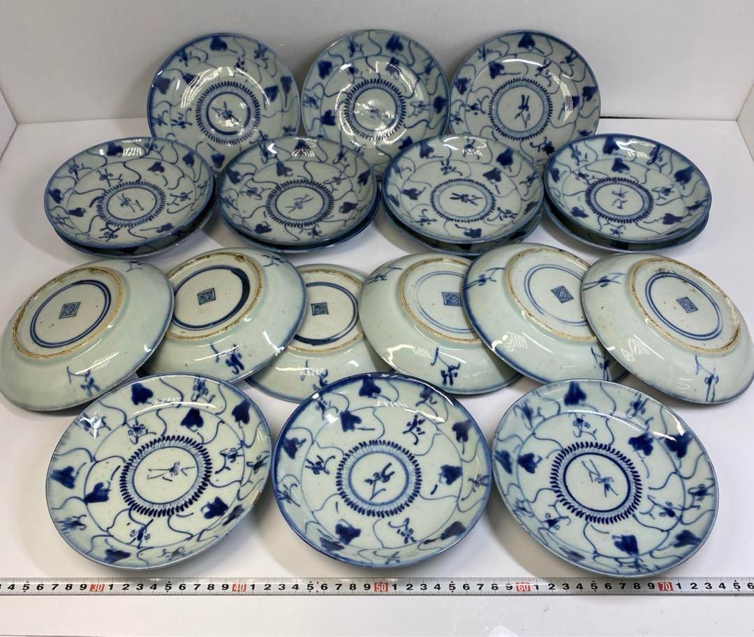 中国清時代 新渡染付中皿20枚 直径約16.5cm 東Y6-0621 トトチ