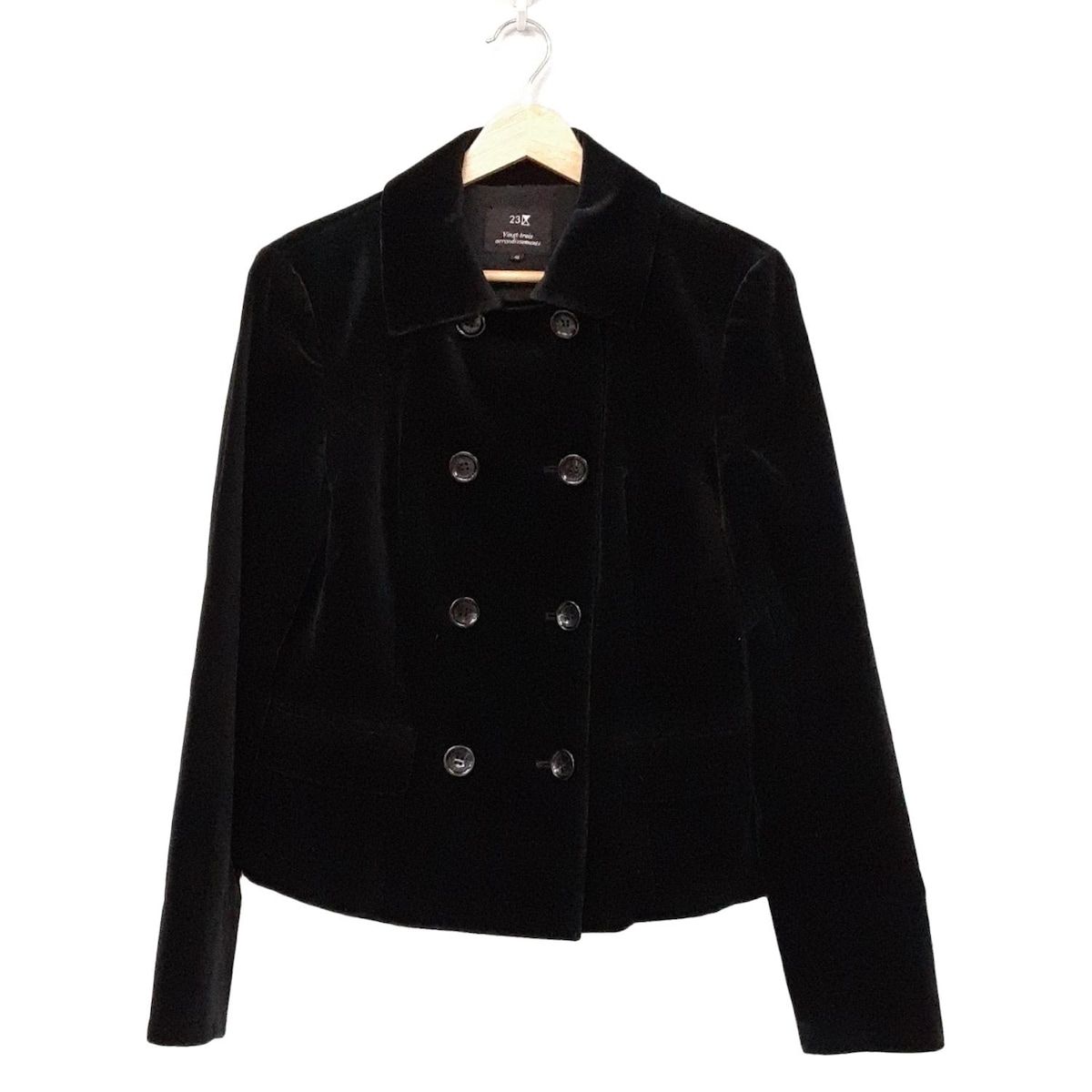 23区 ニジュウサンク コート サイズ40 M レディース - 黒 長袖 ベロア ショート丈 秋 冬
