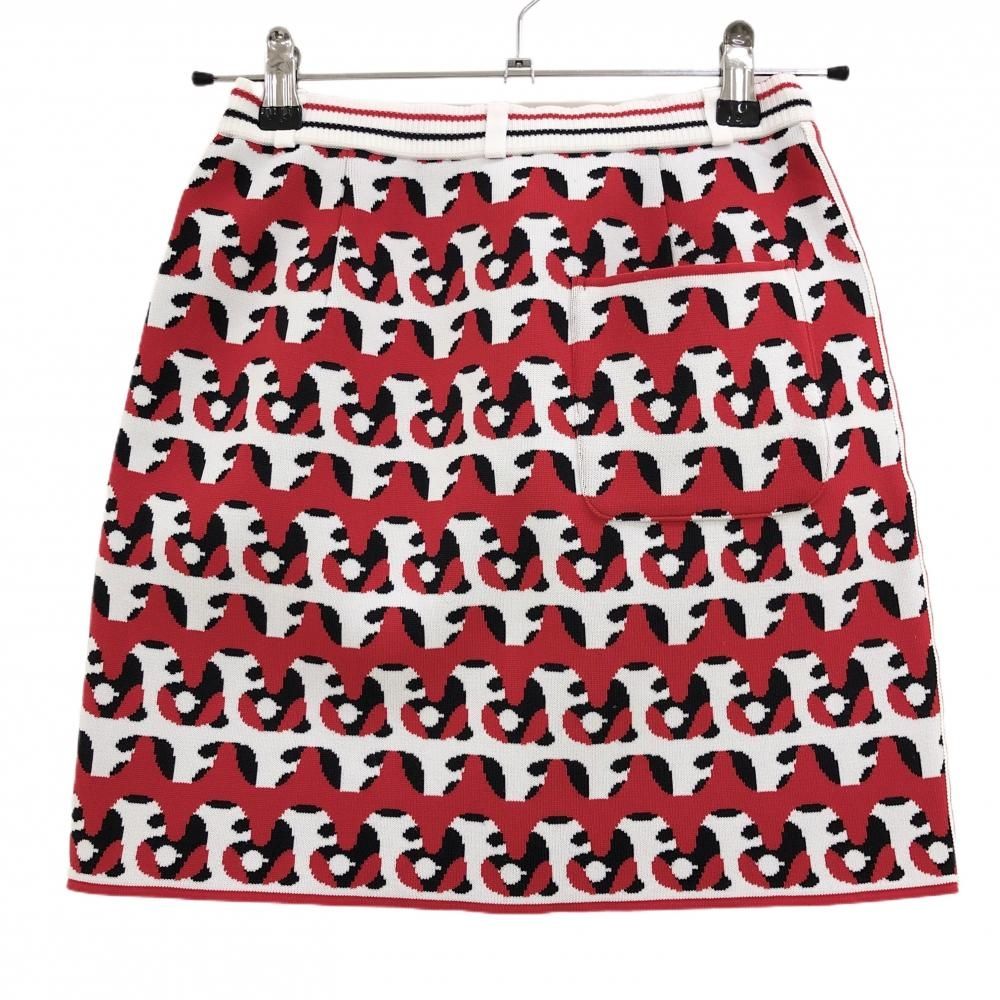 超 アルチビオ ニットスカート 白×レッド ロゴ総柄 レディース 36 S ゴルフウェア archivio
