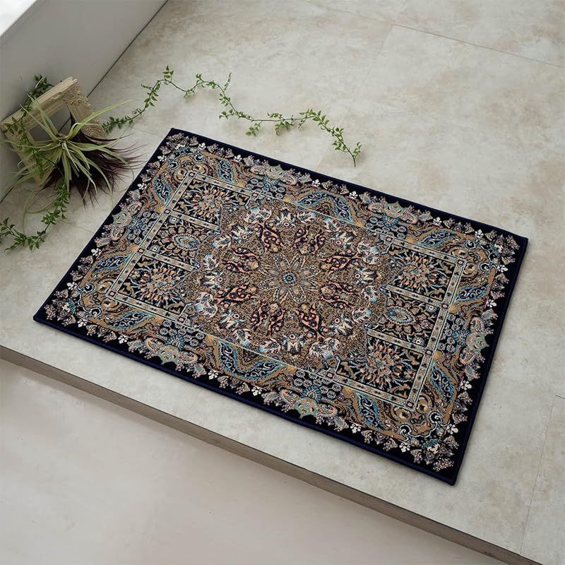 サヤンサヤン メダリオン ロイヤルタピス 玄関マット 60x90 cm ブルー エジプト ウィルトン 0