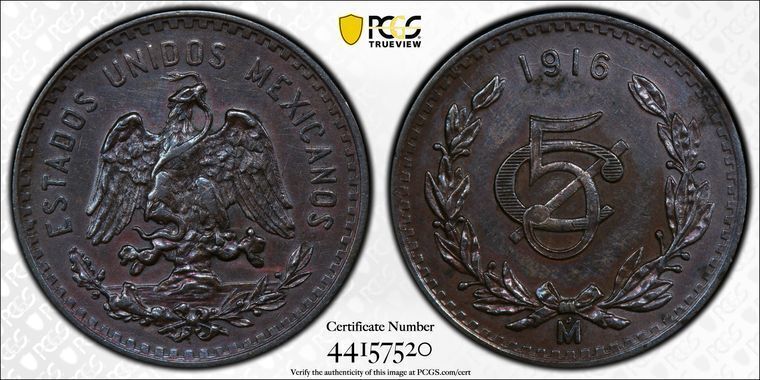 1916-Mo PCGS AU55 | MEXICO 5 Centavos 5c Coin