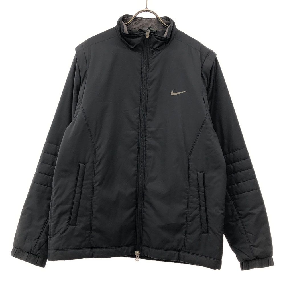 ナイキ ロゴプリント ゴルフ スタンドカラー 中綿ジャケット M ブラック NIKE ダブルジップ メンズ