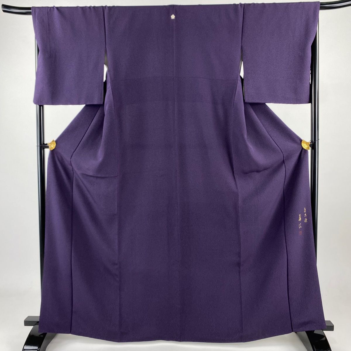 小紋 身丈166.5cm 裄丈69cm L 袷 落款 幾何学模様 草木染 濃紫 正絹 秀品 一つ紋