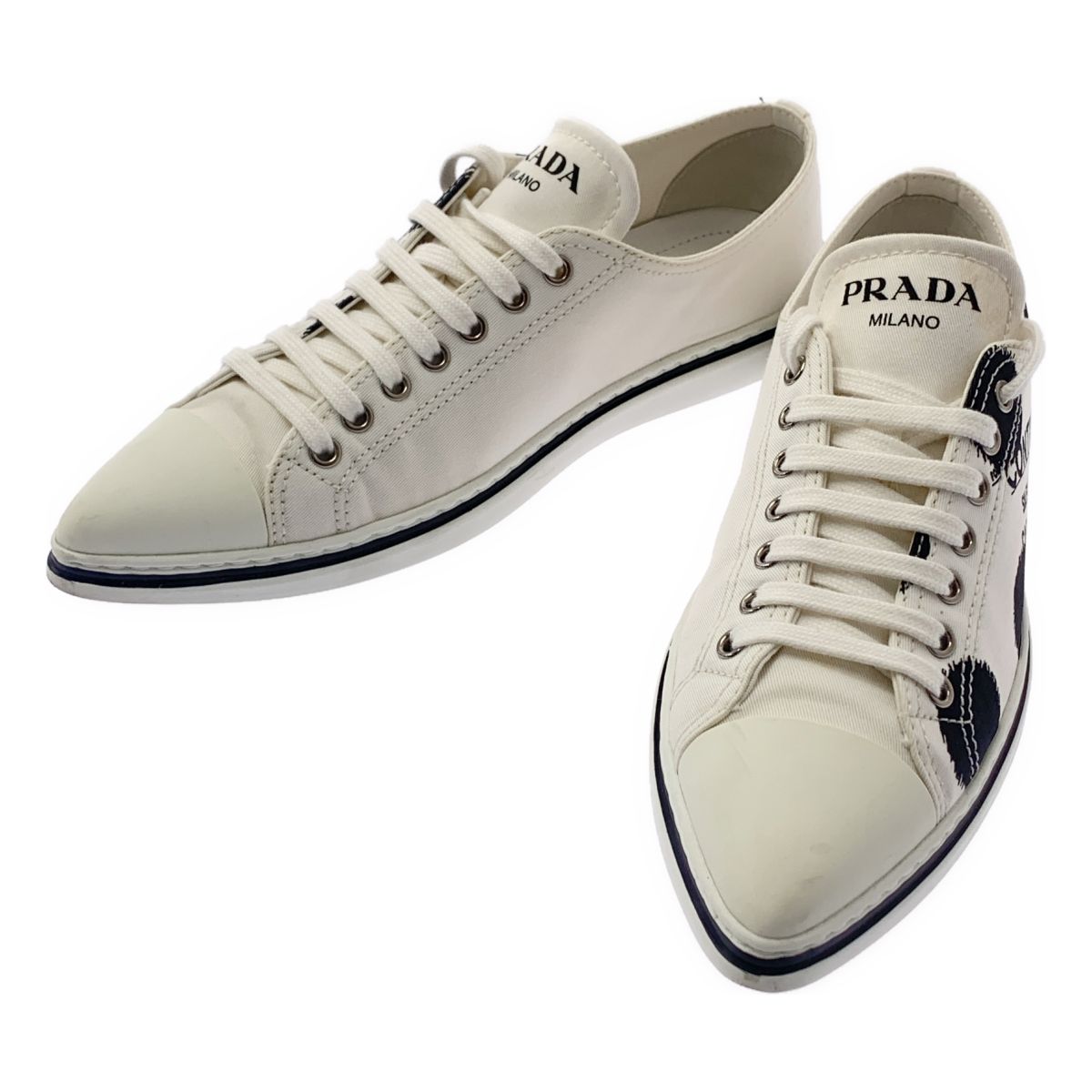 PRADA / プラダ | キャンバス ドット ポインテッドトゥ スニーカー 