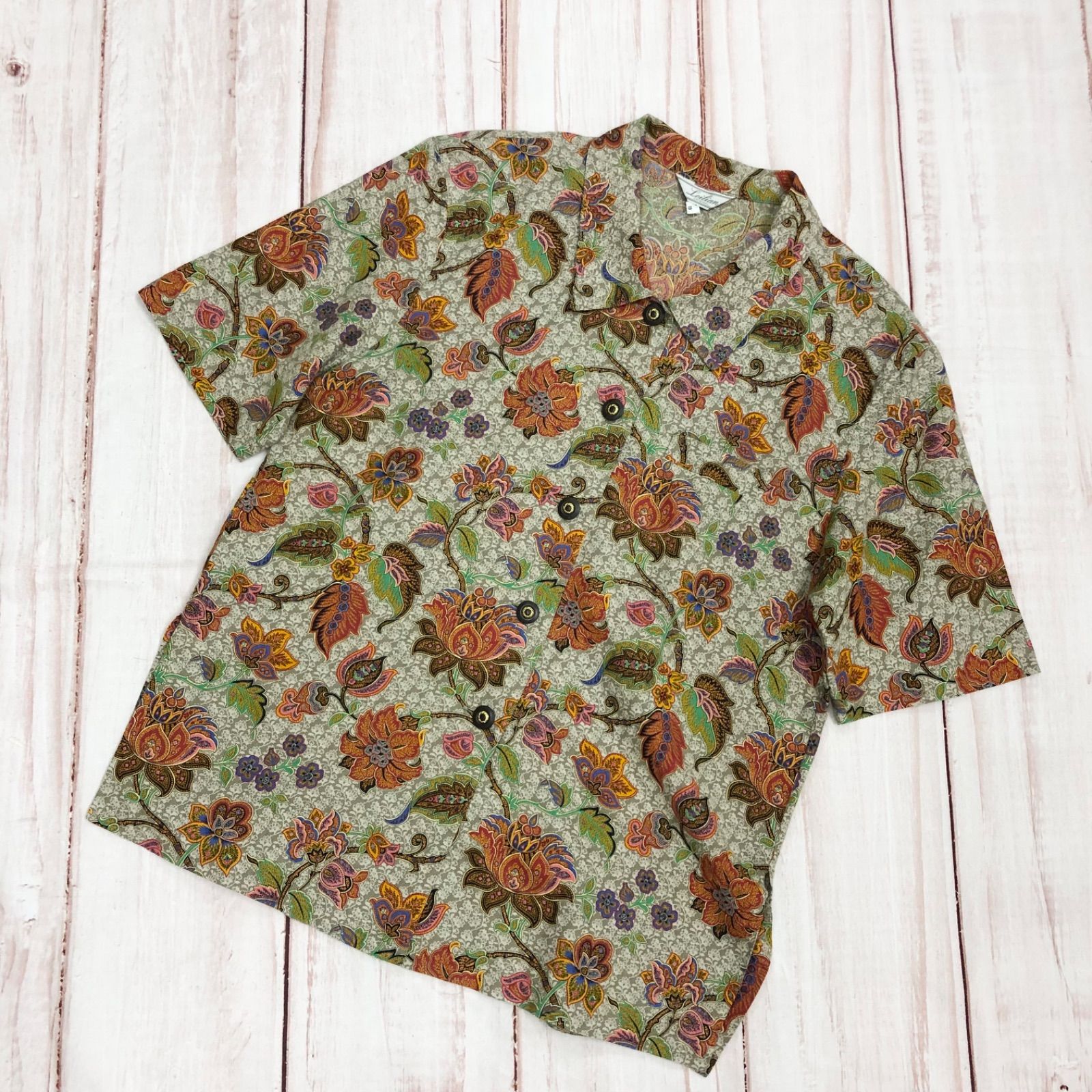 leilian - レリアン Leilian ☆コットン ペイズリー 花柄 半袖 シャツ 9 日本製 レリアン Leilian ☆コットン ペイズリー 花柄 半袖 シャツ 9