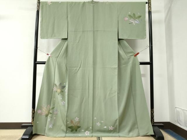 平和屋着物●訪問着 楓舞桜文 金彩 ロング丈 正絹 CAAW8069yc