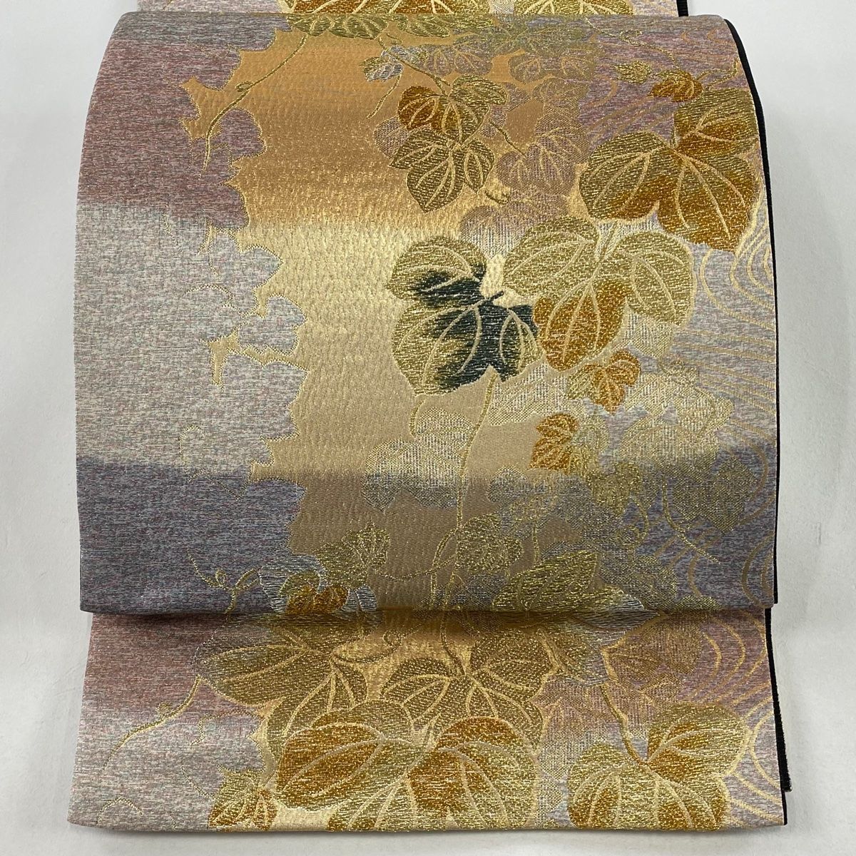 袋帯 秀品 蔦 波 金銀糸 薄紫 六通 正絹