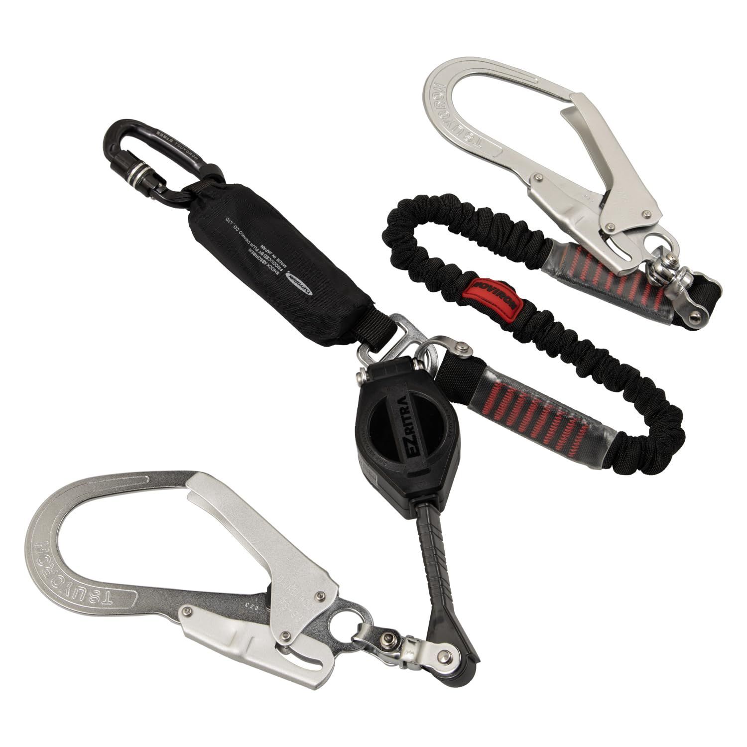 EZリトラ イージーリトラ ノビロン ロック機構付き 新規格 巻取式 伸縮ロープ式 ツインランヤード 130KGまで対応 TL-EZNV93SV-21KSG-130KG 2丁掛けランヤード ランヤード 兼用型 藤井電工 モデル
