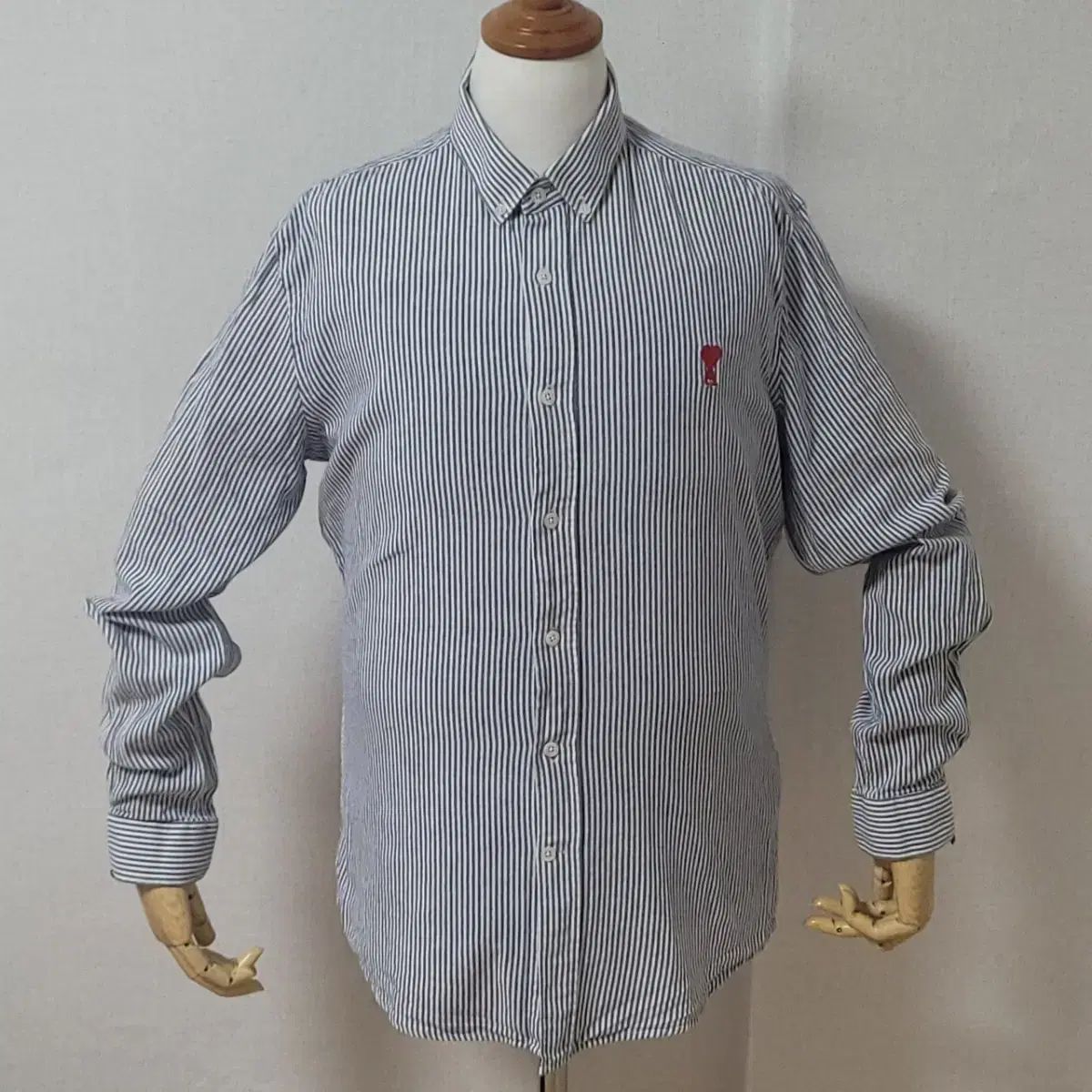 アミ ストライプ シャツ レッド ハート ロゴ