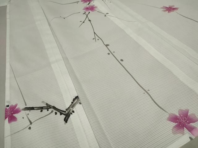 平和屋着物＊夏物 小紋 絽 手描き 枝花文 暈し染め 洗える着物