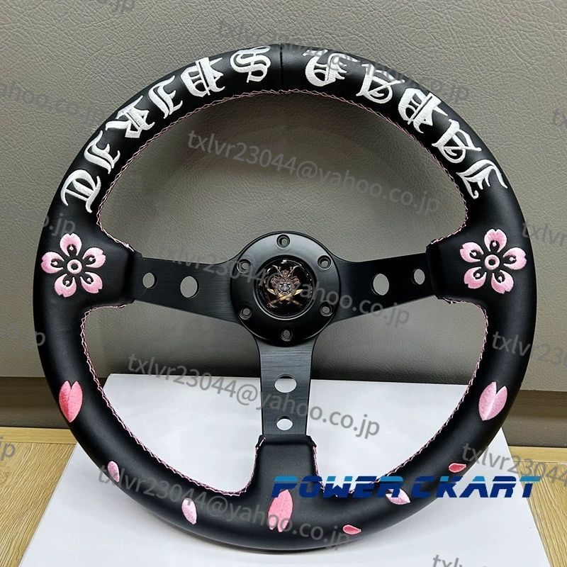 VERTEX ステアリング 13インチ スポーツ 車ハンドル 競技用改装ハンドル 桜刺繍 089
