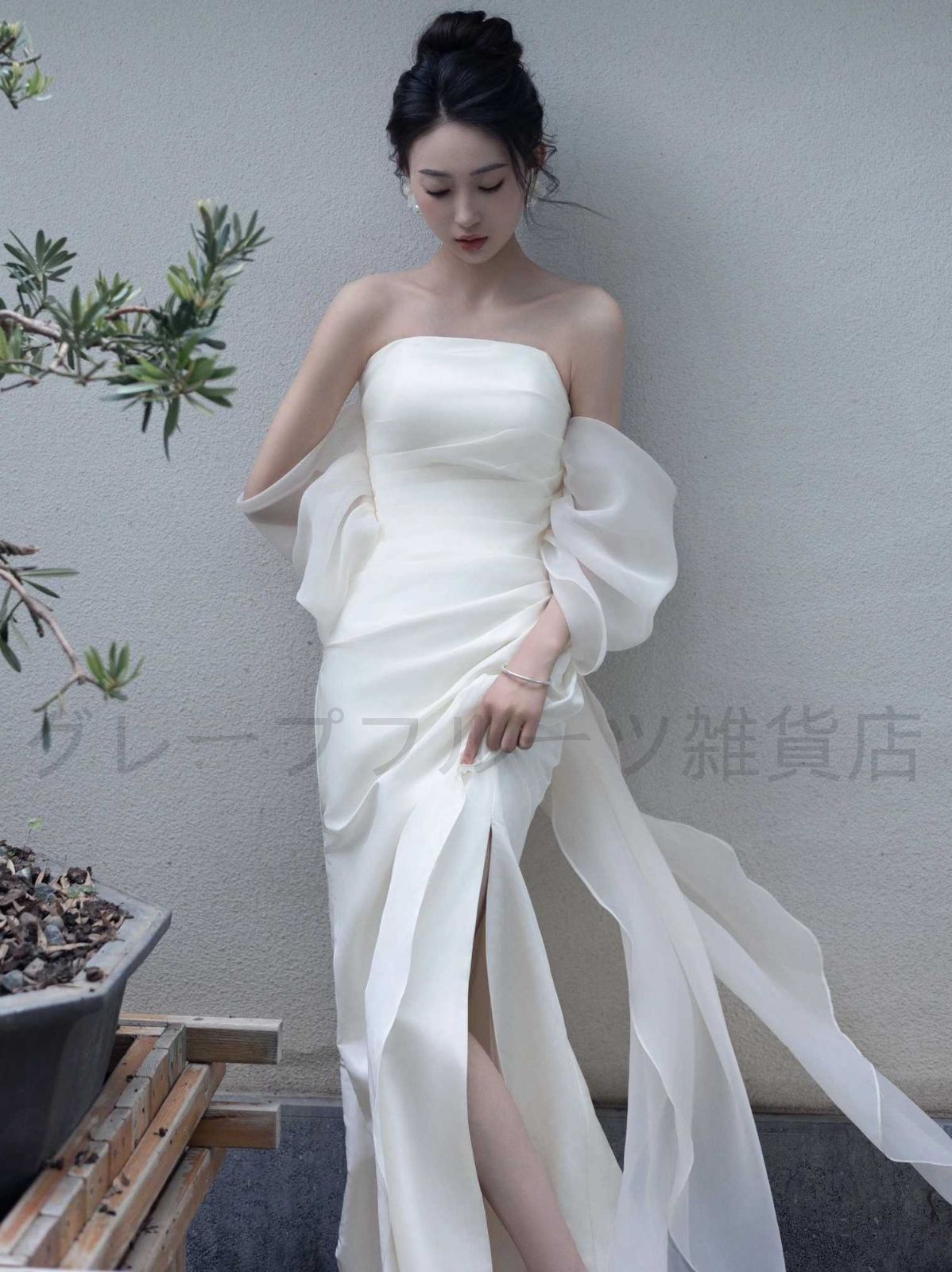 新しい未使用 ウェディングドレス 白 サテン ドレス キャミ