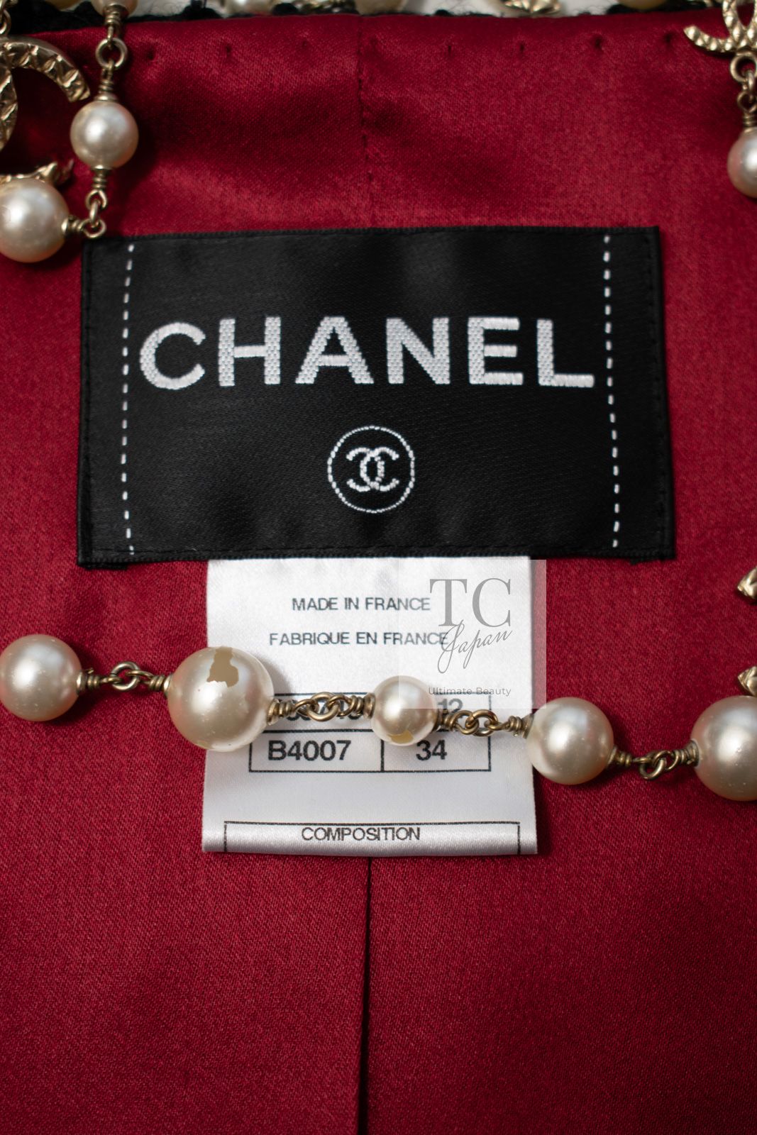 シャネル ジャケット CHANEL 黒 ブラック レッド ウール